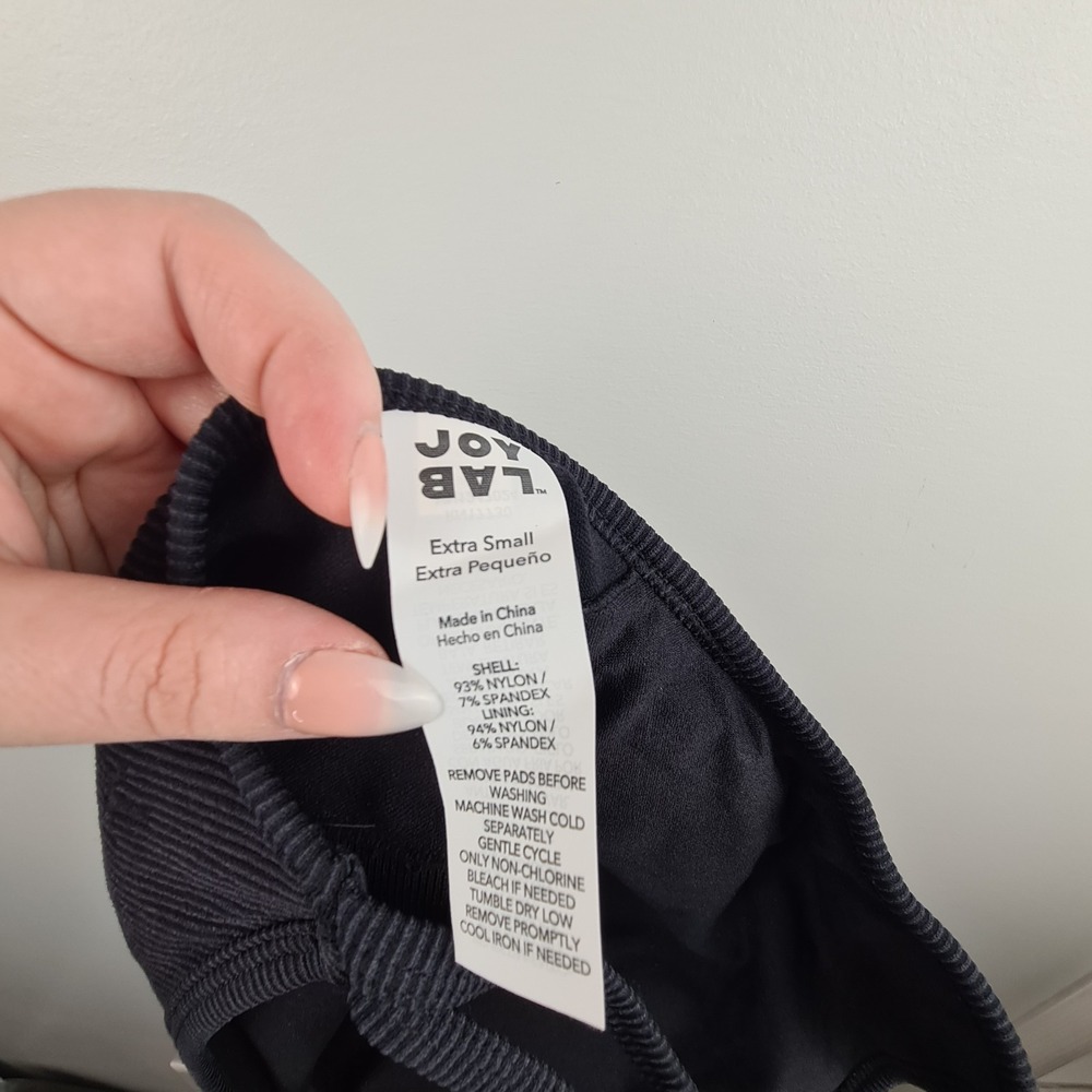 Joylab Seamless Stretch Padded Sports Bra XS Ribbed Black Onyx NEW Yoga Work Out - Picture 6 of 7